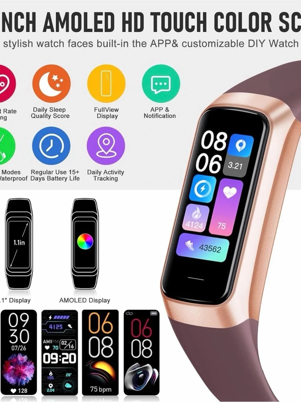 Rose Gold Smart Fitness Band with Mauve Band